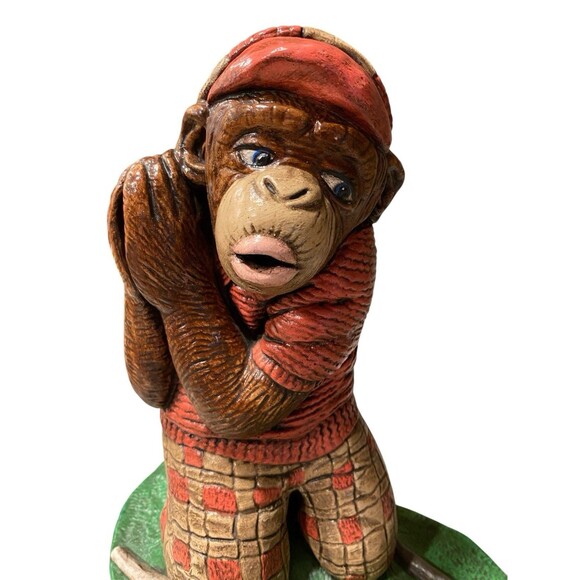 VTG 70s Chalkware Monkey Golf Figurine Praying 18th Hole Retro Collectible - Picture 6 of 9